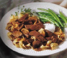 Easy beef stroganoff dinner from round tip steaks